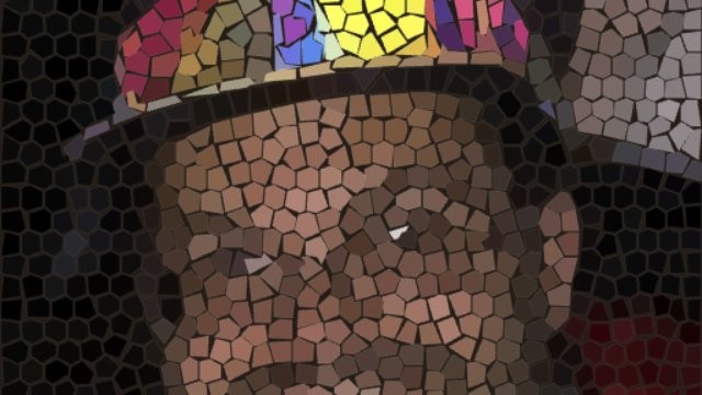 This site's own headshot, re-laid by FOSAIC as a stone mosaic with charcoal grout